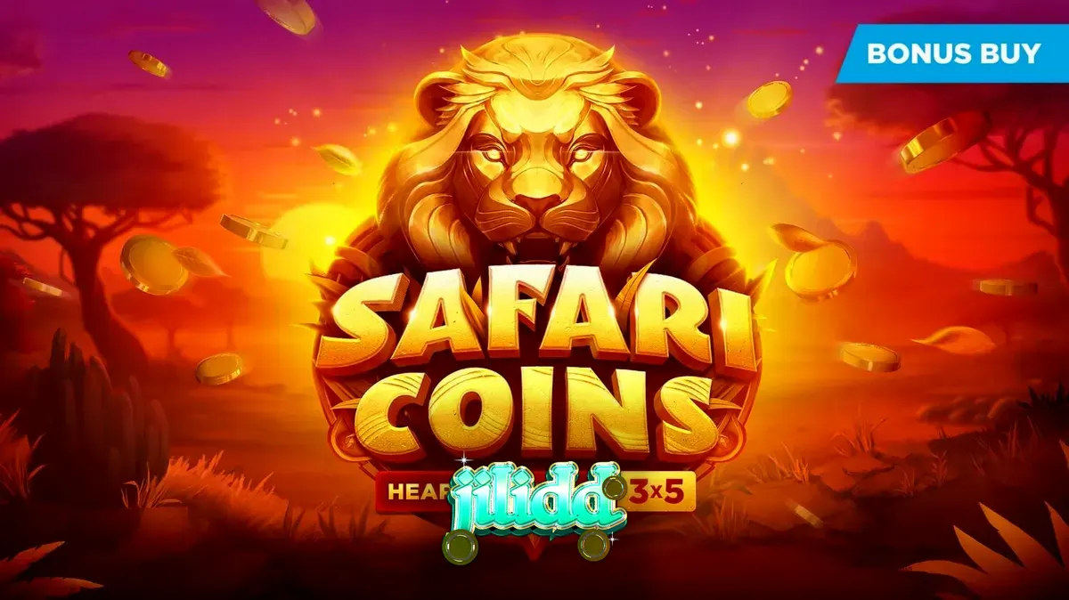 Ang makulay at detalyadong visual ng Safari Coins slot na nagtatampok ng mga gintong barya at temang African savannah.